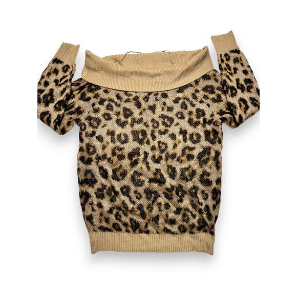 Others Follow Leopard Print Cowl/Off Shoulder Sweater Size Medium - Picture 5 of 9